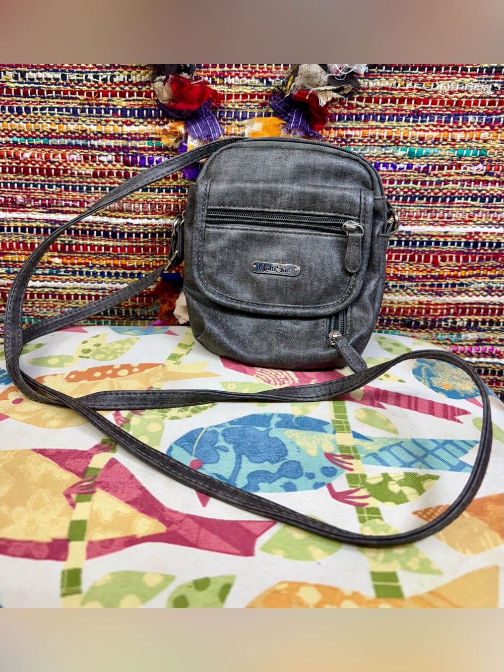 MultiSac Gray Crossbody Bag with Front Zipper Pockets